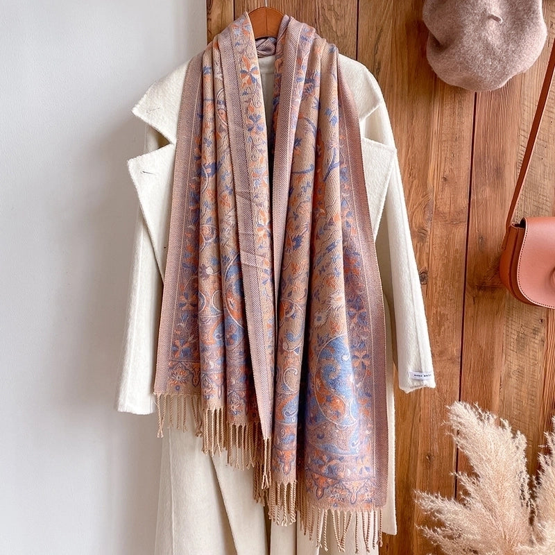 Women's Retro Ethnic Style Color Block Imitation Cashmere Printing Scarf