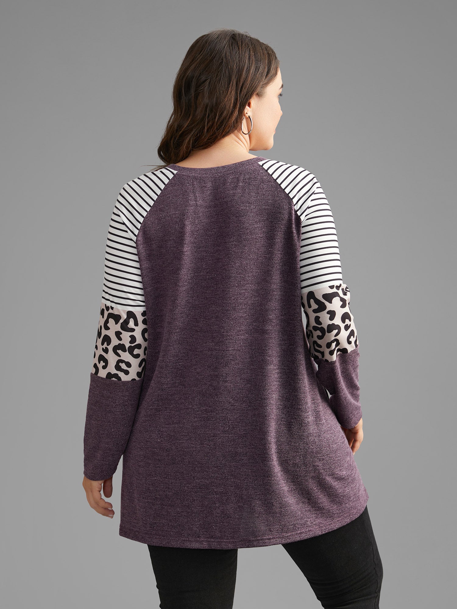 Striped Patchwork Leopard Pocket T-shirt