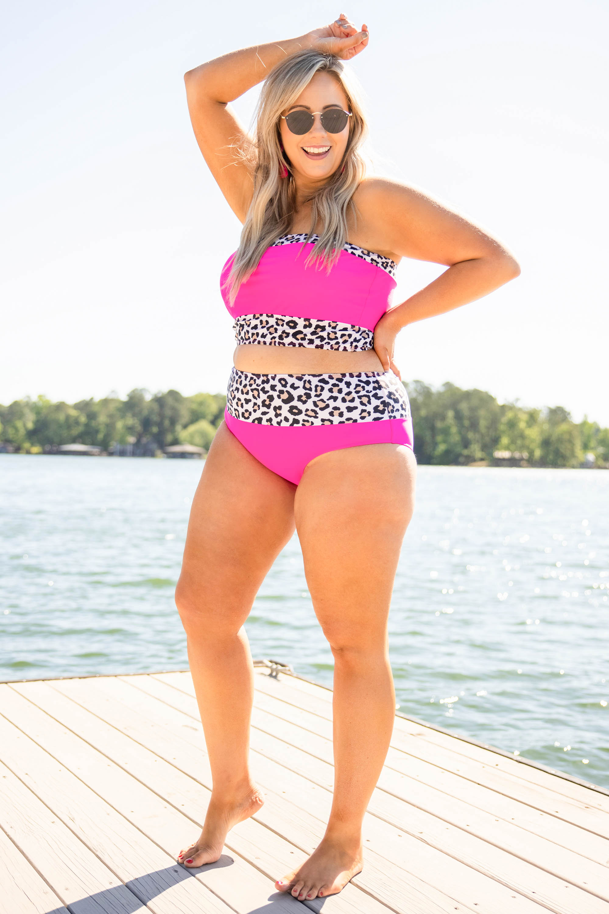 Hidden Islands Swim Top. Neon Pink