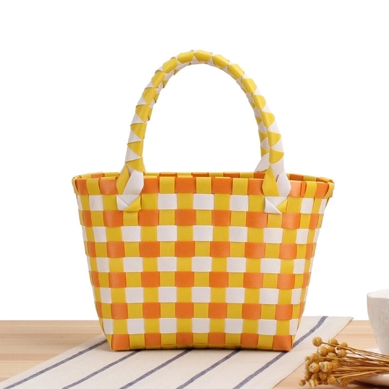 Women's Mini Pvc Lattice Vacation Square Open Straw Bag