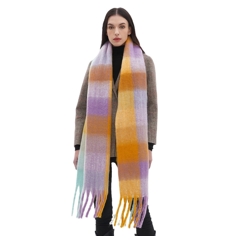 Hot New Autumn And Winter Men's And Women's Circle Yarn Coarse Tassel Plaid Scarf