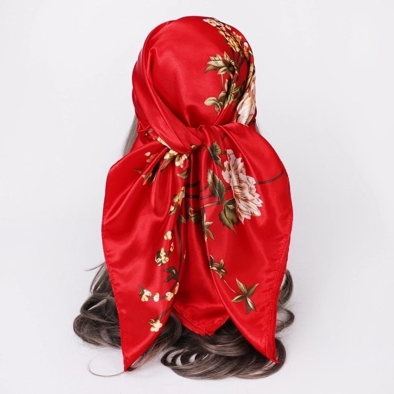 Women's Lady Flower Satin Printing Silk Scarf