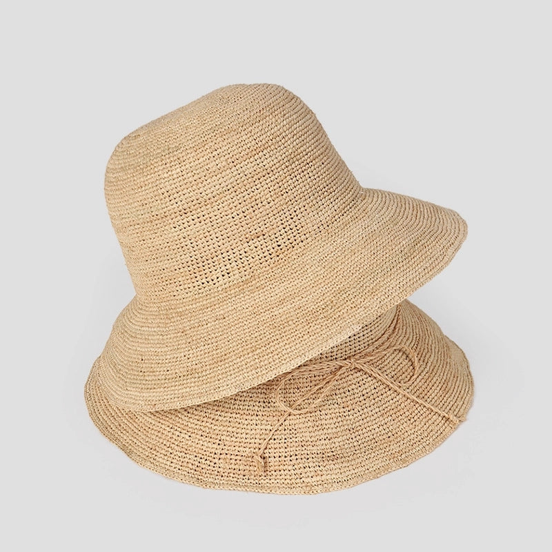 Women's Vacation Beach Solid Color Bow Knot Big Eaves Straw Hat