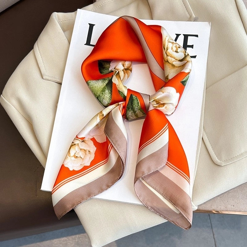 Silk Scarf Women's Elegant Small Square Scarf Decoration 70 Professional Small Square Scarf  New Autumn And Winter Warm Scarf French Hair Band