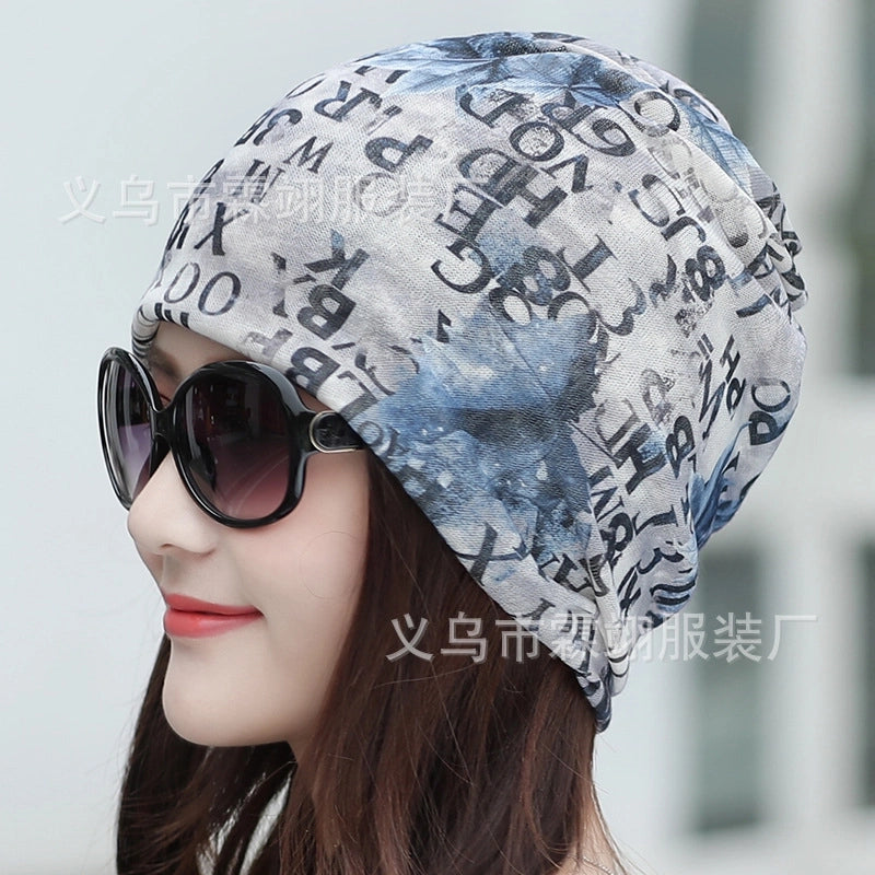 Printed Thin Hat Women's Pullover Hat Breathable Sparkling Toe Heap Moon Hat Headscarf Outdoor Hat