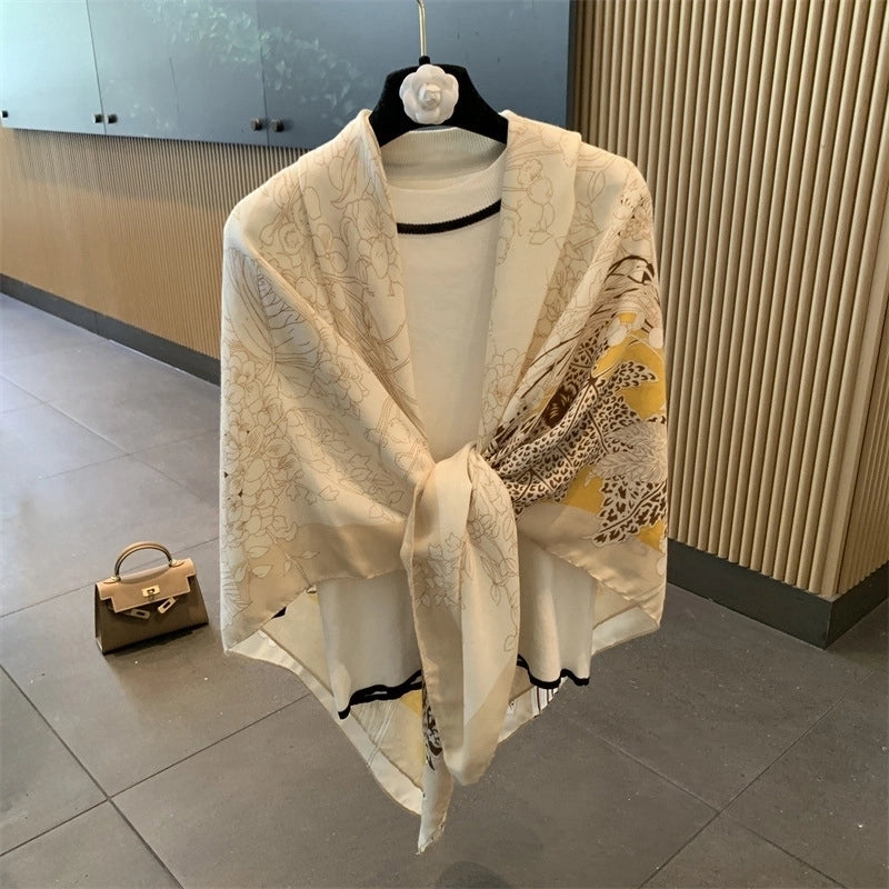 Women's Vintage Style Leaves Polyester Printing Shawl