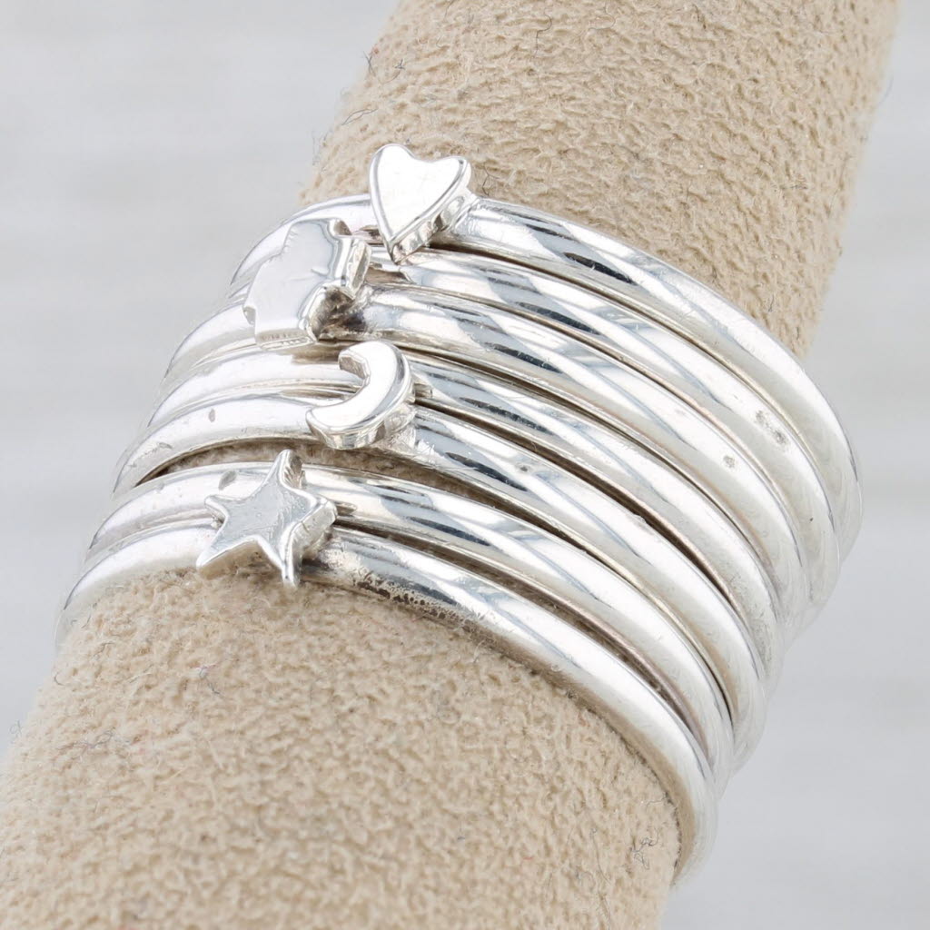 Multi-Band Harem Ring Sterling Silver Size 9.5 Star Moon Cross Heart