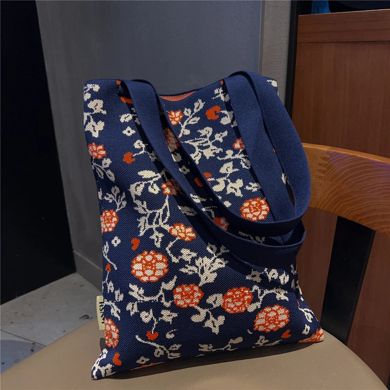 Women's Medium Knit Animal Flower Cute Open Shoulder Bag