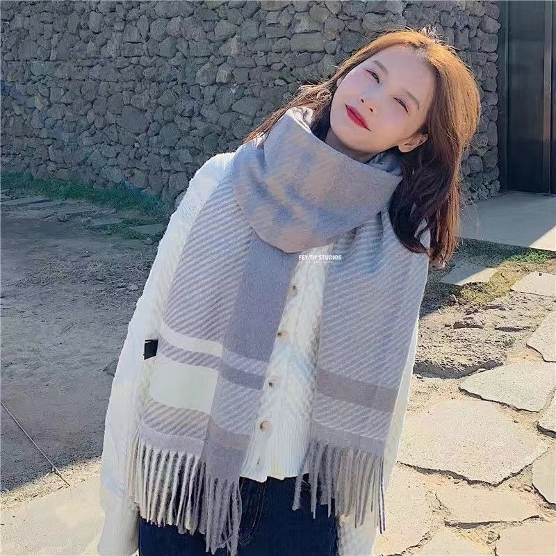 New Internet Celebrity Plaid Scarf Women's Autumn And Winter  Student Shawl Warm Thickened Scarf