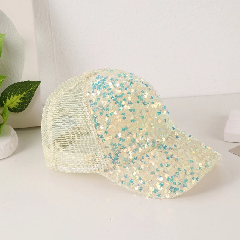 Women's Casual Solid Color Sequins Curved Eaves Baseball Cap