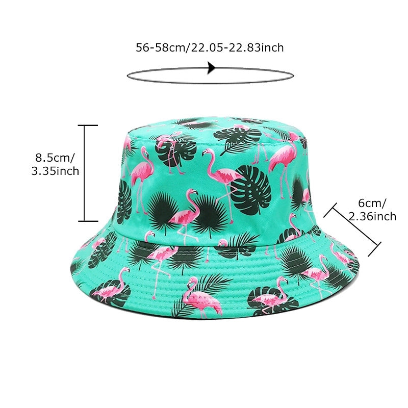 Unisex Casual Minimalist Leaves Flamingo Printing Wide Eaves Bucket Hat