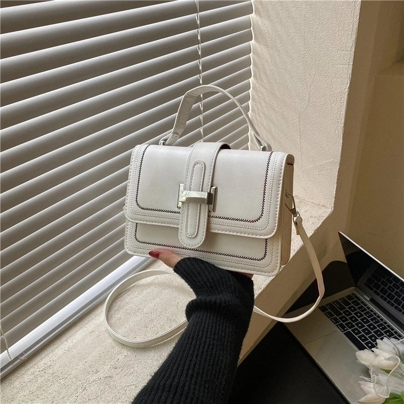 Women's Pu Leather Solid Color Fashion Square Flip Cover Handbag