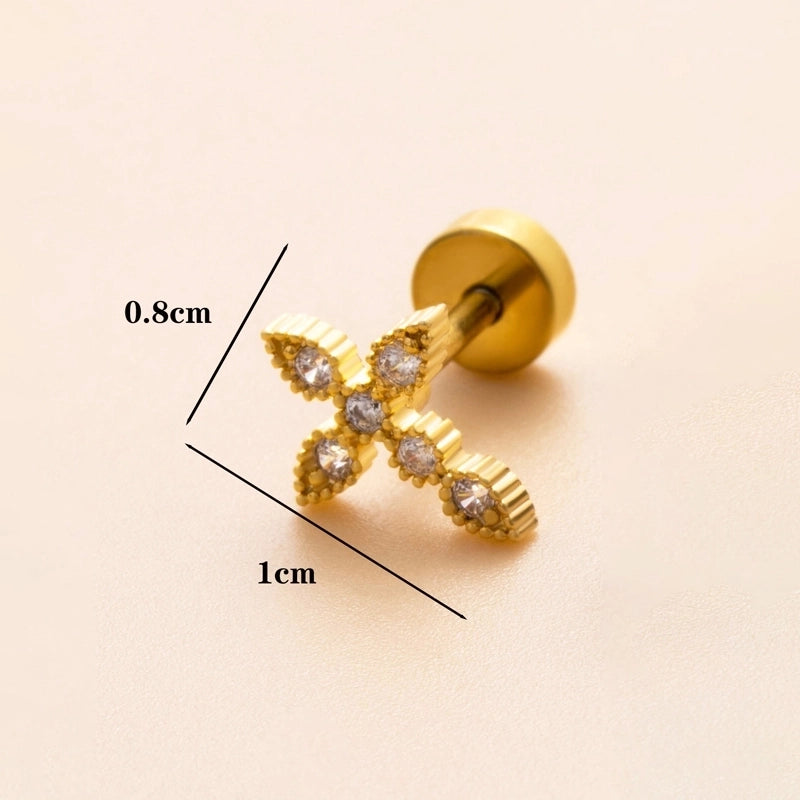 1 Piece Ear Cartilage Rings & Studs Minimalist Classic Style Heart Shape Snake Butterfly Copper Polishing Inlay Zircon 18K Gold Plated Ear Cartilage Rings & Studs