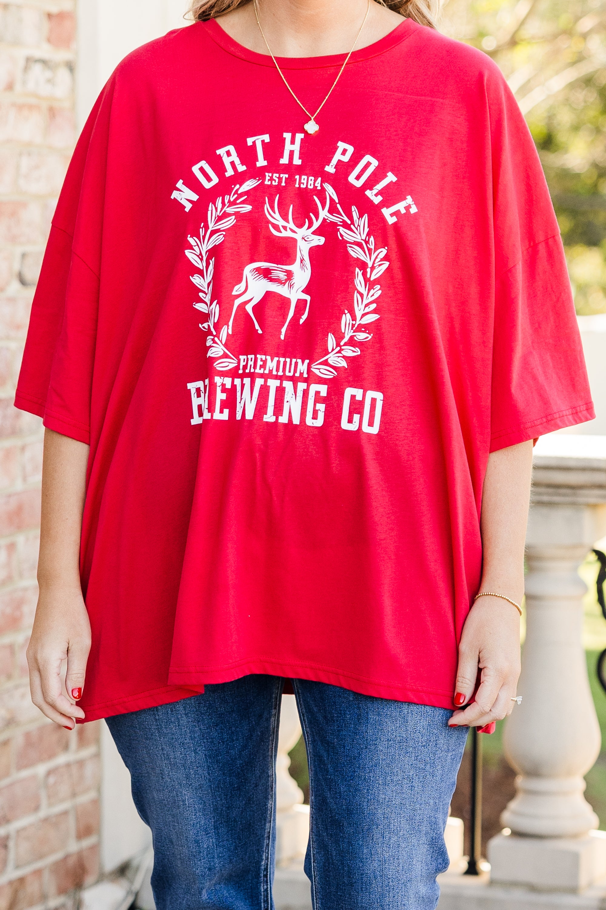 North Pole Brewing Boyfriend Tee. Red