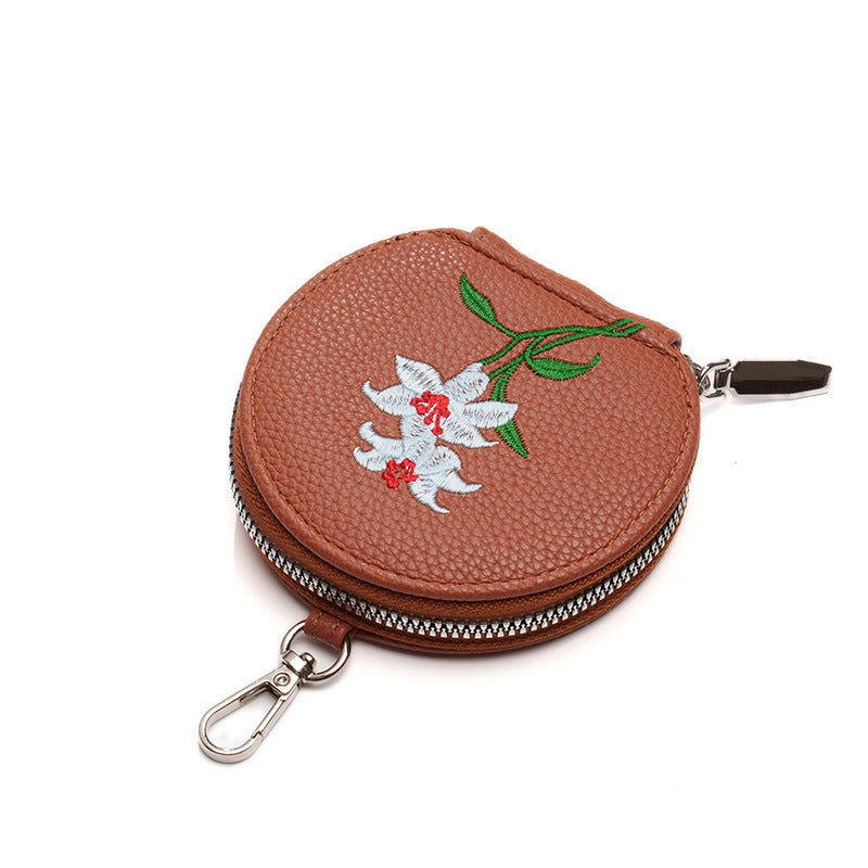 Women's Pu Leather Letter Flower Elegant Round Square Zipper Flip Cover Phone Wallets