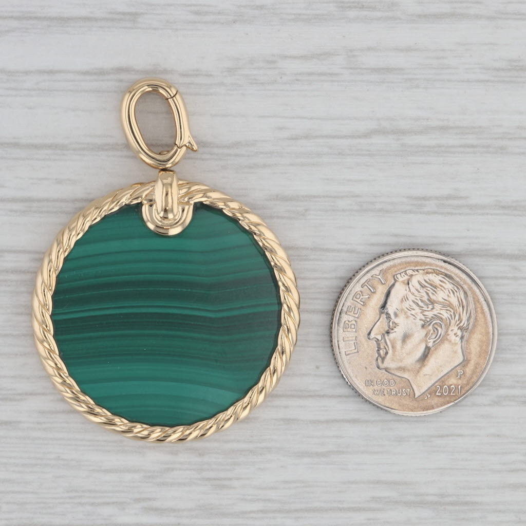 David Yurman Green Malachite Elements Disc Pendant 18k Yellow Gold Clip Bail