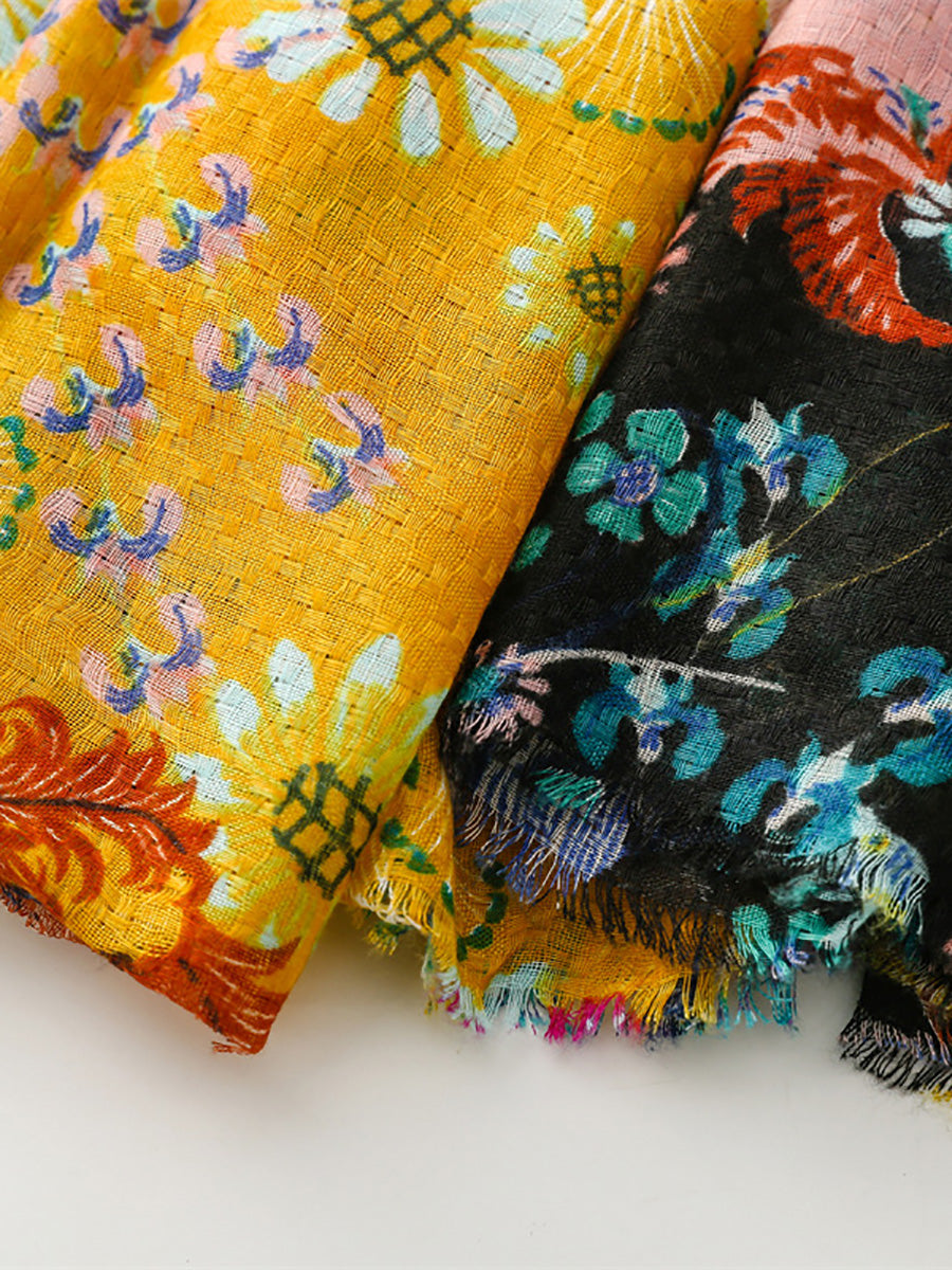 Women Vintage Colorblock Flower Shawl Scarf