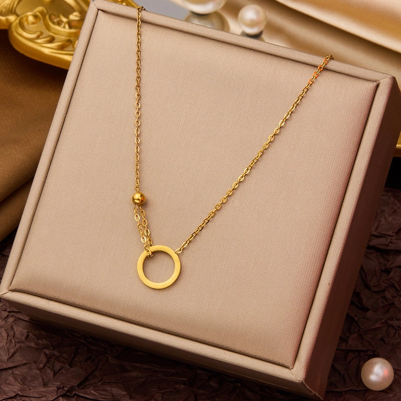 Elegant Minimalist Geometric Flower Bow Knot Titanium Steel Plating Pendant Necklace