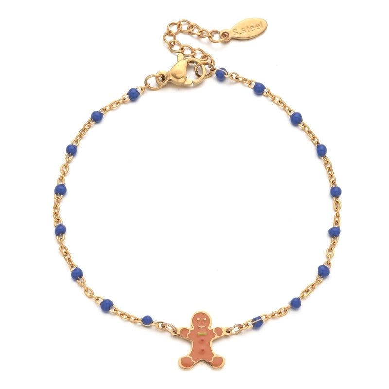 2 Pieces Cartoon Style Cute Gingerbread Stainless Steel Bracelets In Bulk Christmas