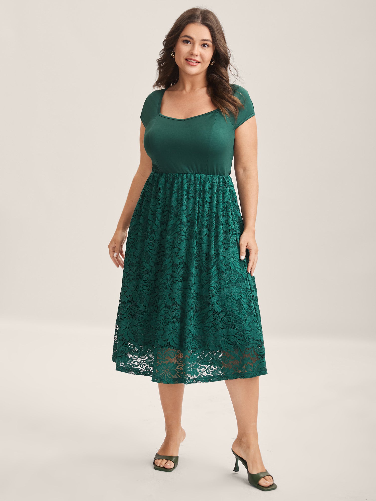 Sculpted Lace Stretchy Waist Midi Dress