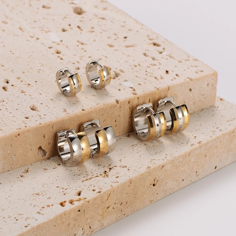 12 Pairs Minimalist Round Polishing 304 Stainless Steel No Inlaid 18K Gold Plated Stainless Steel Earrings