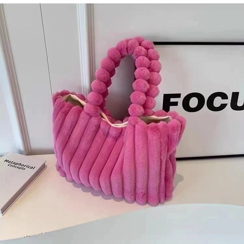 Autumn And Winter New Fashion Plush Shoulder Bag Personality Simple Corduroy Tote Bag Large Capacity Furry Handbag