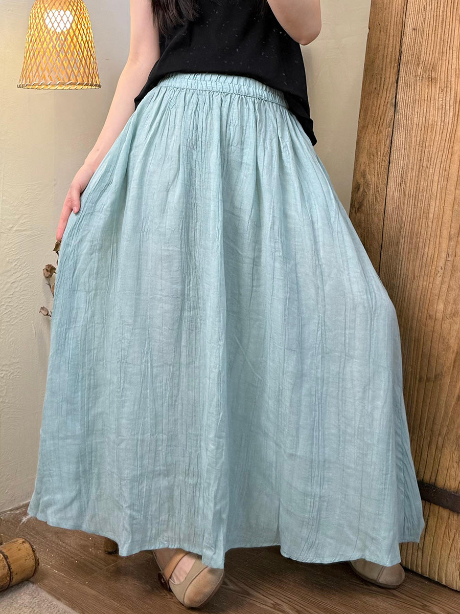 Women Summer Vintage Pure Color Ramie Skirt