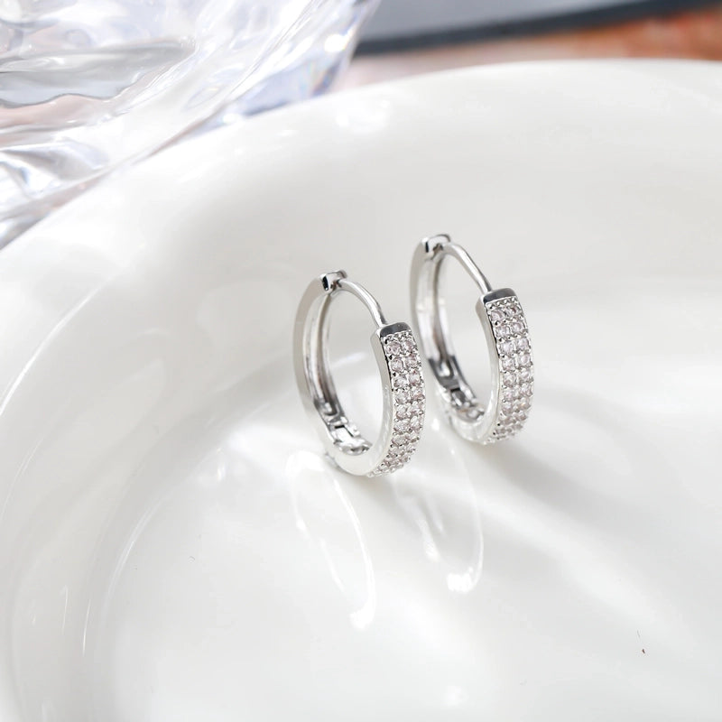 S925 Silver Needle  Europe And The United States High Sense Of Light Luxury Commuting Zircon Ear Buckle Female Full Of Drill  Wind Jewelry