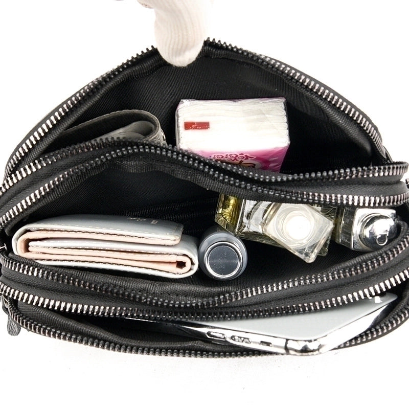 Women's Small Leather Solid Color Basic Square Zipper Shoulder Bag