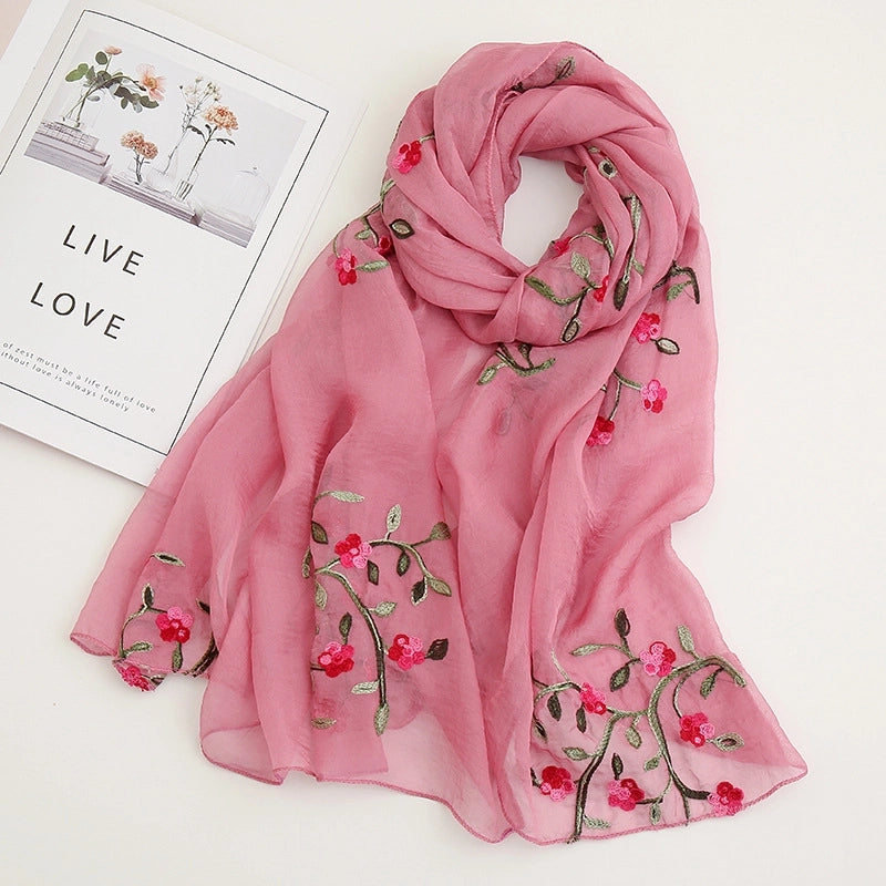 Fashion Flower Chiffon Embroidery Chiffon Scarves