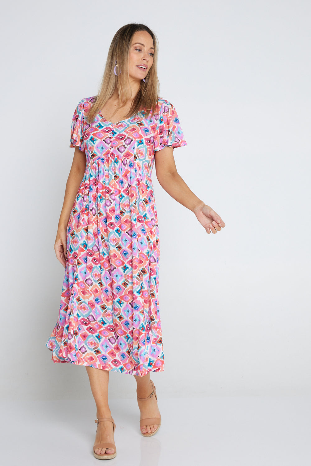 Brighton Dress - Coral Watercolour