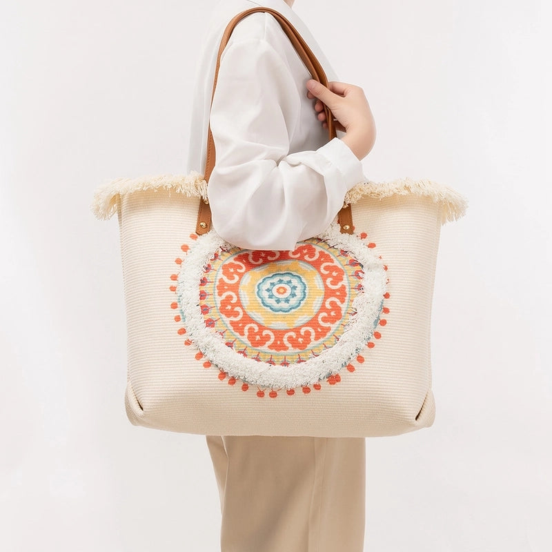 Women's Large Canvas Geometric Classic Style Square Zipper Tote Bag
