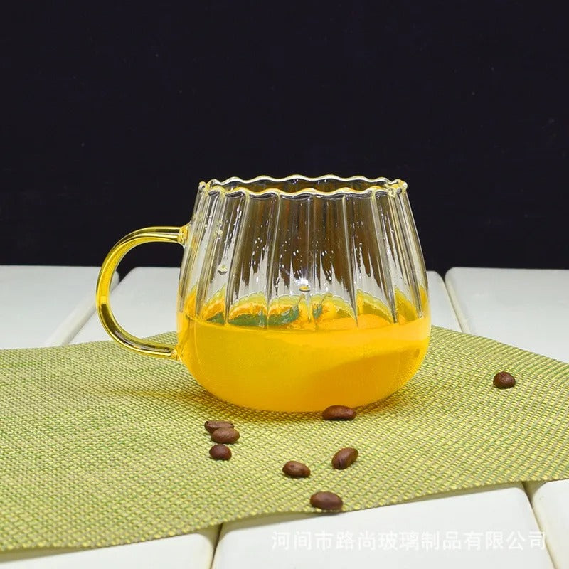 HEAT-RESISTANT GLASS MUG WITH HANDLE PUMPKIN PATTERN COFFEE/MILK CUP - CUTE OFFICE & HOME DRINKWARE