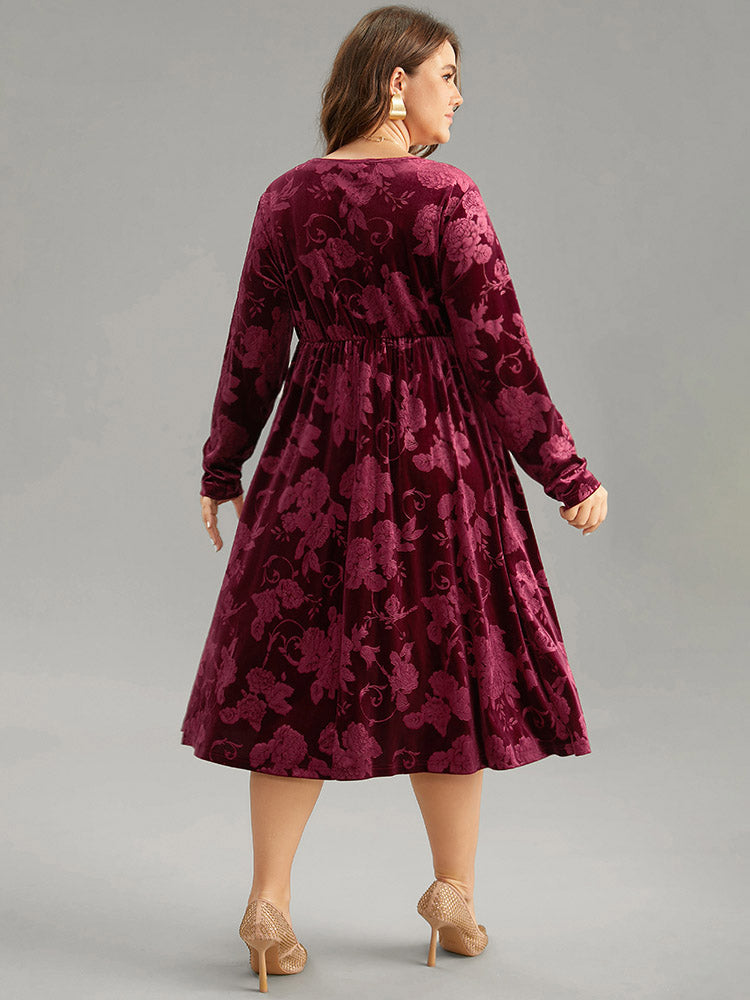 Velvet Jacquard Elastic Waist Ruched Dress