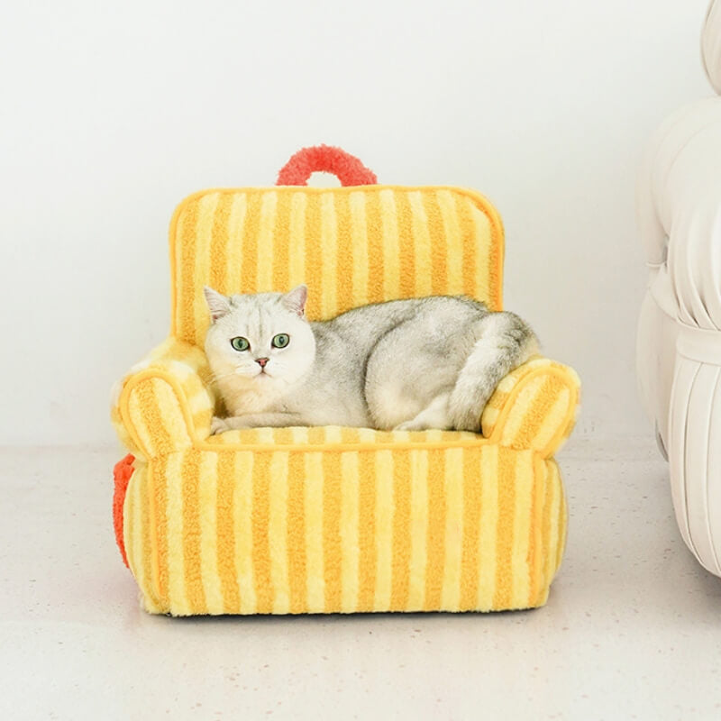 Striped Furry Pet Sofa Cat Soft Bed