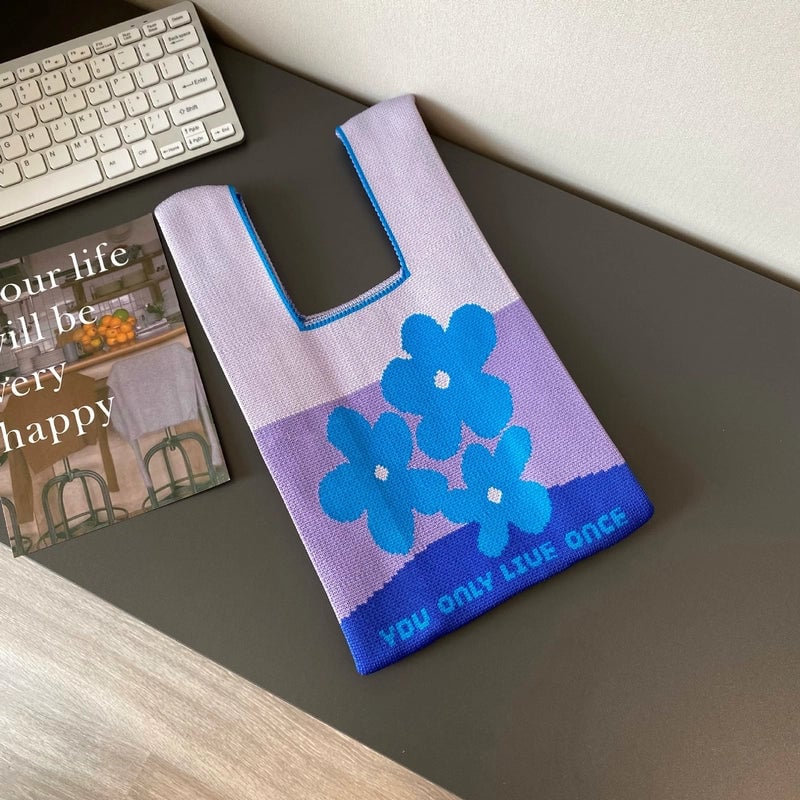 Women's Polyester Printing Color Block Cute Square Open Handbag
