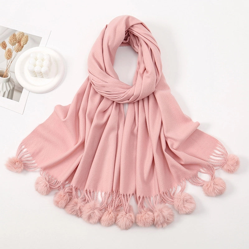 Women's Minimalist Classic Style Solid Color Imitation Cashmere Tassel Scarf