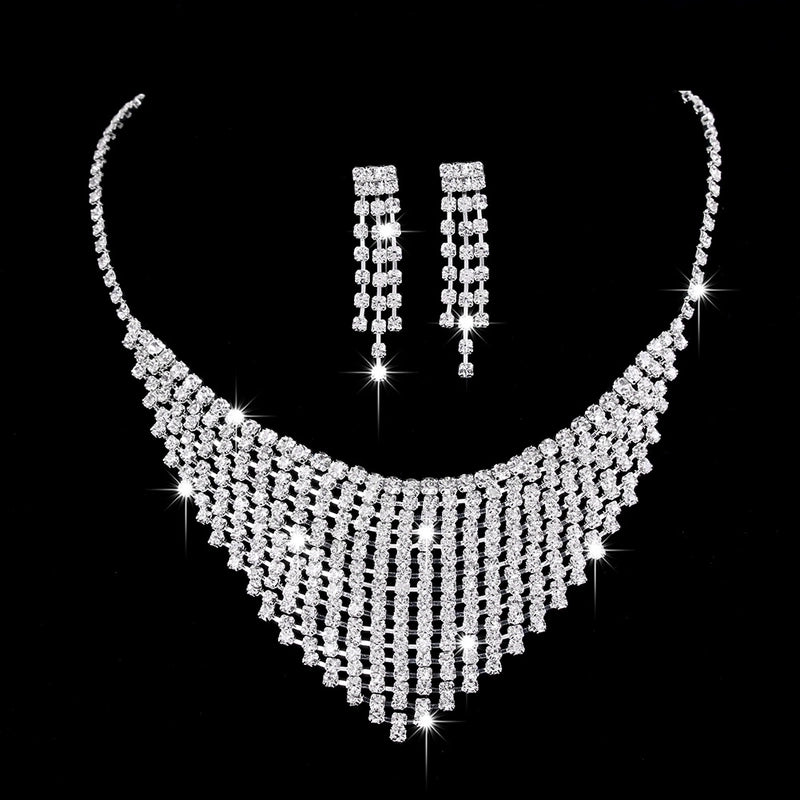 Minimalist Solid Color Artificial Crystal Copper Inlay Zircon Earrings Necklace
