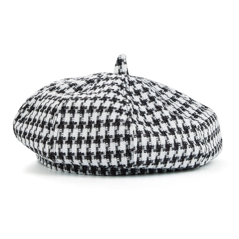 Women's Minimalist Houndstooth Stripe Eaveless Beret Hat