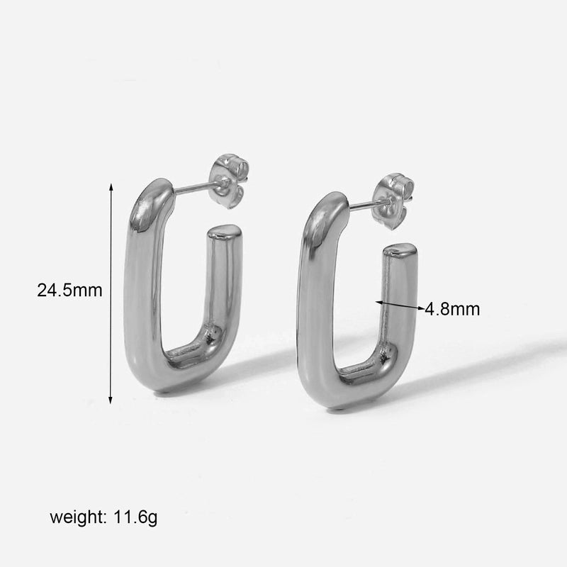 1 Pair Minimalist U Shape Polishing Plating 304 Stainless Steel 18K Gold Plated Hoop Earrings