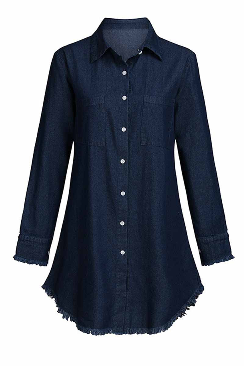 Florcoo Loose Button Design 4 Colors Denim Dress4 colors