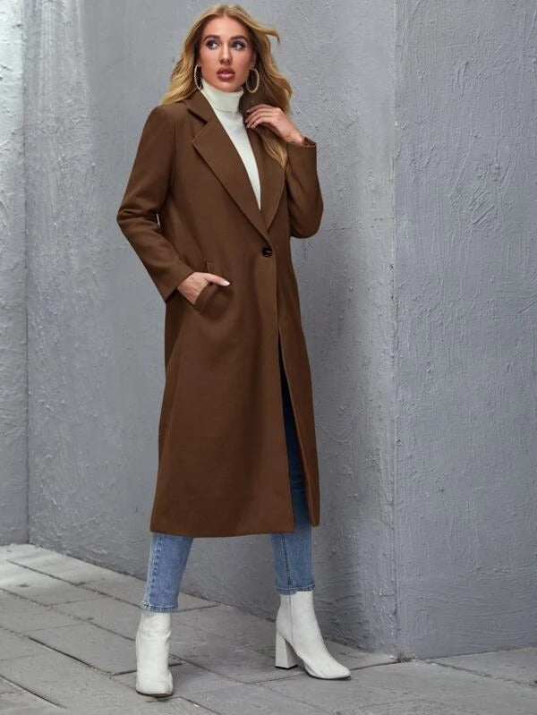 Notched Collar Single Button Overcoat( CLEARANCE SALE