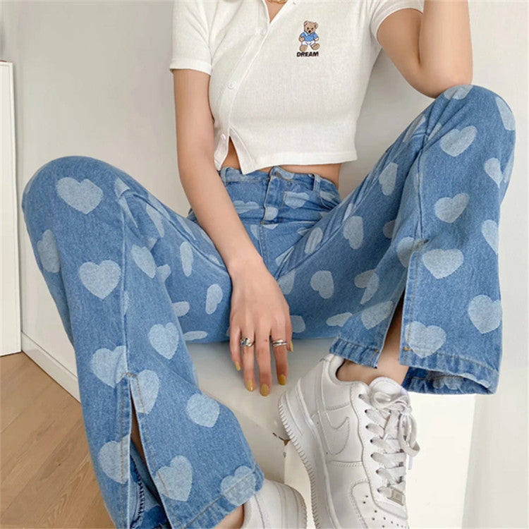 vintage heart print trousers  KF82797