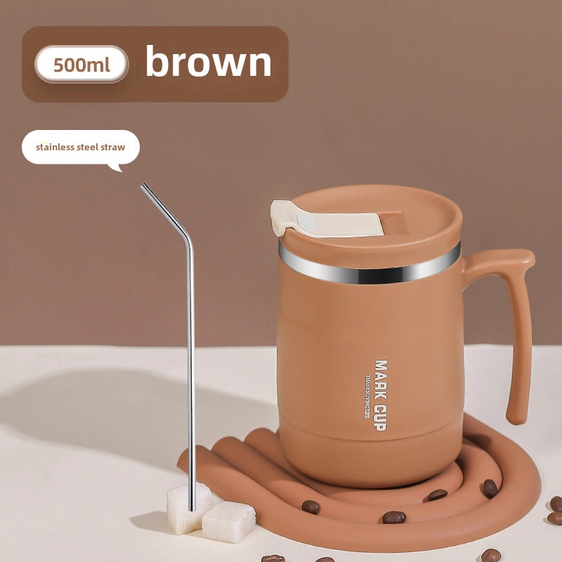 304 Stainless Steel Coffee Cup Water Cup Mug With Lid High-looking Male And Female Straw Cup With Spoon Can Be Used As LOGO