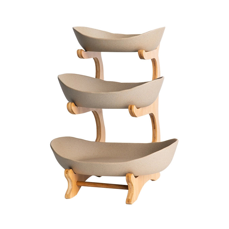 Creative Double-layer Multi-layer Fruit Plate European-style Ceramic Dried Fruit Plate Bamboo Rack Household Sushi Plate Direct Fruit Basket