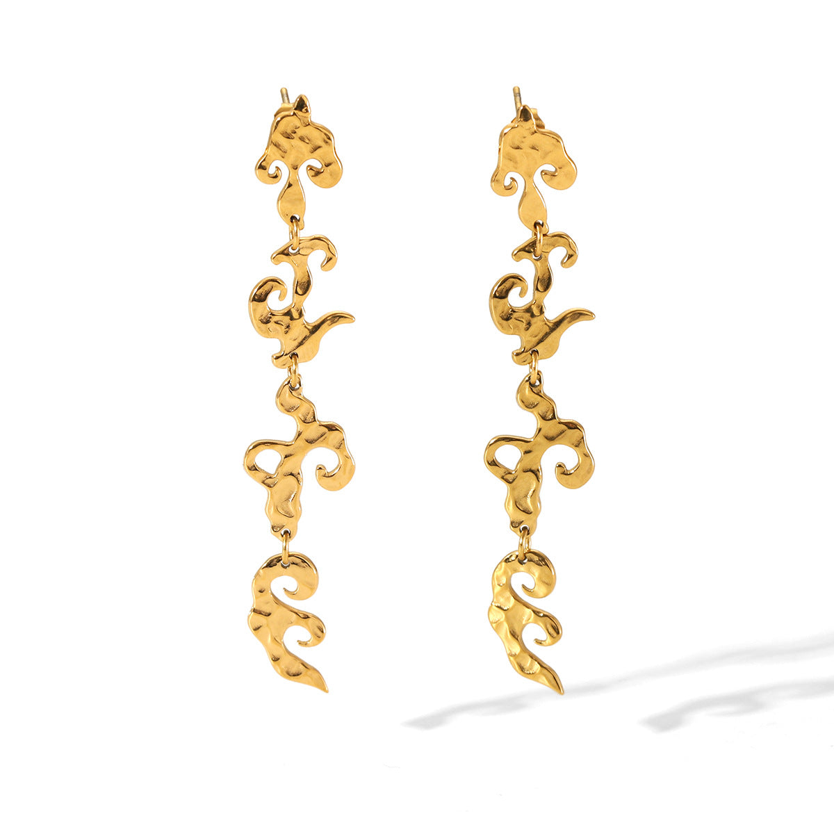 Stainless Steel Earrings Niche Design Hammer Pattern Flame Tassel Earrings Female Earrings