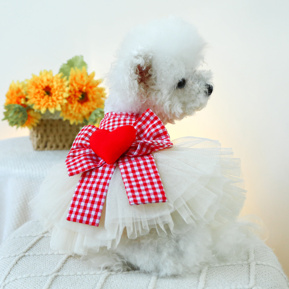 Heart Plaid Bow Dog Lace Dress