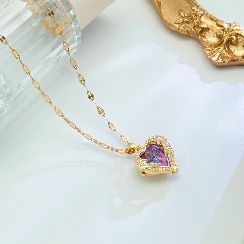 Stainless Steel Fashion Gold Plated Heart Shape Pendant Necklace