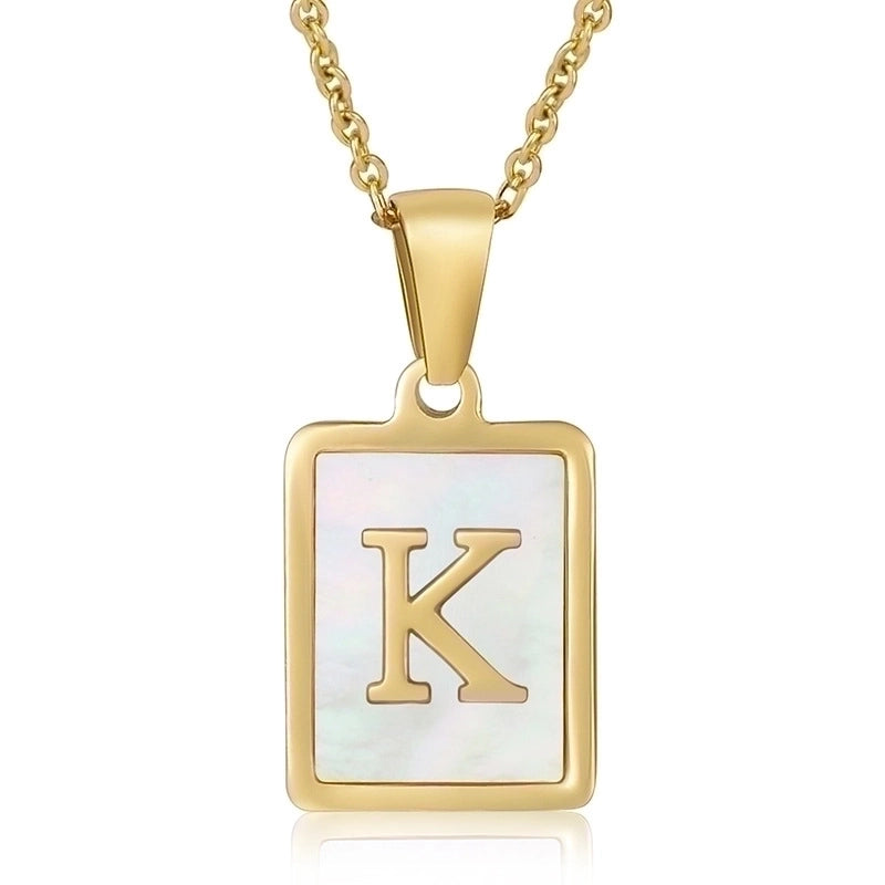Minimalist Letter Stainless Steel Titanium Steel Plating Inlay Shell 18k Gold Plated Pendant Necklace