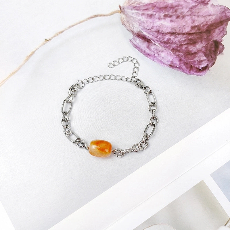 Simple New Stainless Steel Titanium Steel Natural Agate Stone Couple Bracelet Men And Women Jewelry Foreign Trade Exclusive